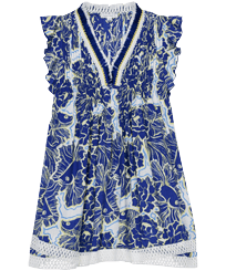 Girl Mini Dress Hidden Fishes - Vilebrequin x Poupette St Barth Purple blue front view