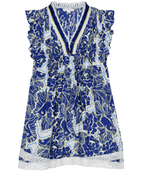 Vestido corto con estampado Hidden Fishes para niña - Vilebrequin x Poupette St Barth Purple blue vista frontal
