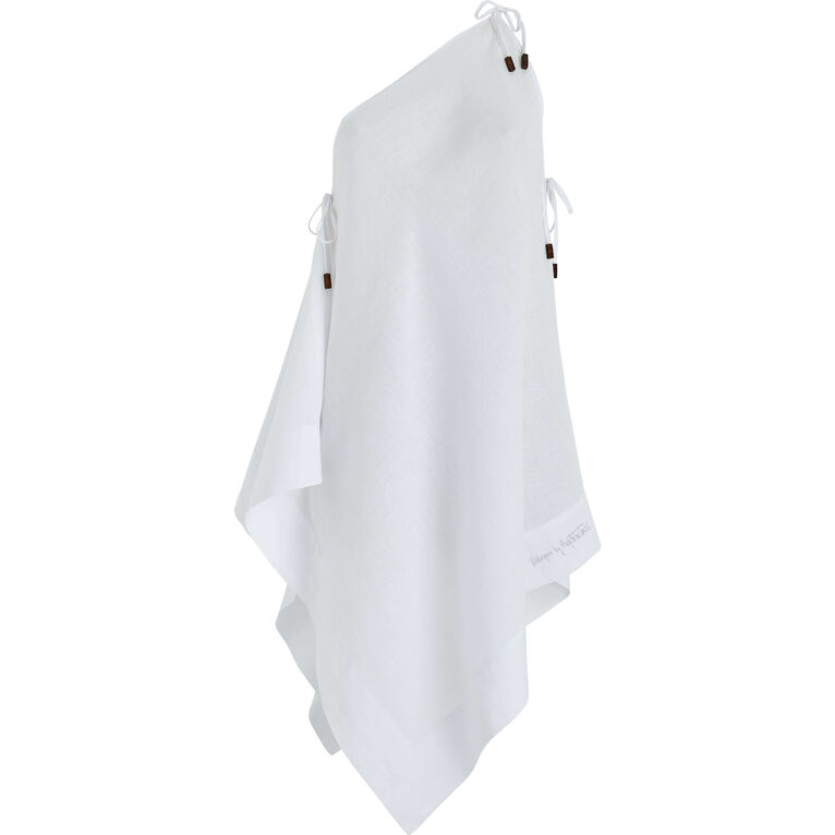 Women White Linen Scarf Dress- Vilebrequin X Angelo Tarlazzi - Cover-up - Leika - White - Size M/L - Vilebrequin