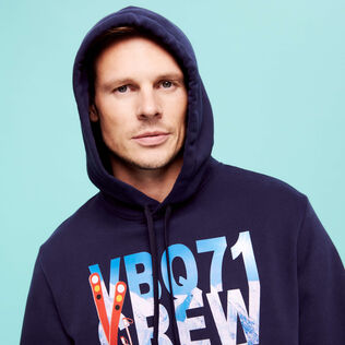Felpa uomo in cotone con cappuccio VBQ71 Ski Blu marine dettagli vista 2