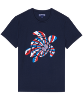 T-shirt en coton organique homme Tortue tricolore brodée Bleu marine vue de face