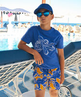 Boys Organic Cotton T-shirt Poulpes Marrakech front worn view