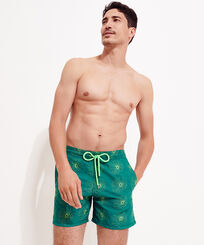 Men Embroidered Embroidered - Men Embroidered Swim Trunks Hypno Shell - Limited Edition, Linden front worn view