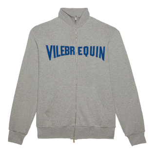 Velvet Sweatshirt mit Frontreißverschluss und aufgesticktem Logo für Herren Graumeliert Vorderansicht
