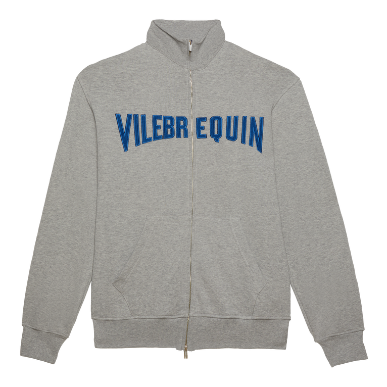 Men Full Zip Sweatshirt Embroidered Velvet Logo - Roux - Grey