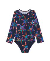 Bañador de una sola pieza con estampado Disco Stars para niña Azul marino vista frontal