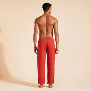 Men Linen Pants Solid Brick back worn view