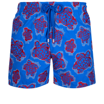 Men Swim Trunks Embroidered 2003 Turtle Shell Print - Limited Edition Sea blue front view