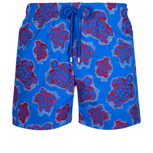 Men Swim Trunks Embroidered 2003 Turtle Shell Print - Limited Edition Sea blue front view