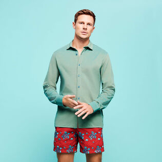 Men Cotton Shirt Solid Linden 正面穿戴视图