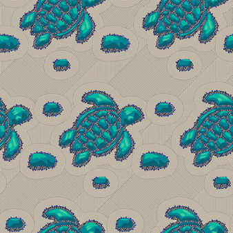 Bañador bordado con estampado Turtles Jewels para hombre - Edición Limitada, Azul marino estampado