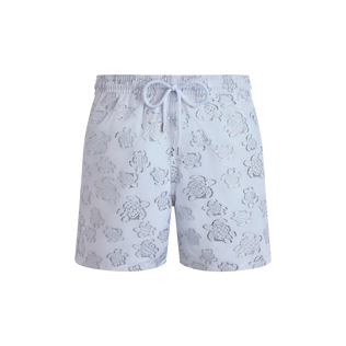 Men Swim Trunks Ronde des tortues Jacquard White front view