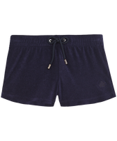 Pantalones cortos en felpa de color liso para mujer Azul marino vista frontal