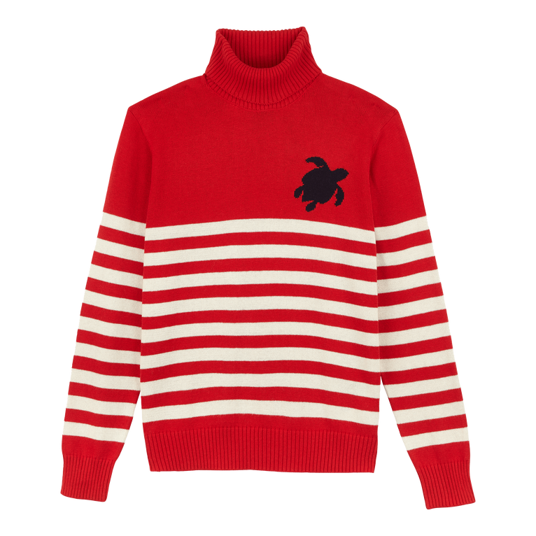 Maglione Dolcevita Uomo In Cotone E Lana A Righe Jacquard Tortue - Pullover - Flegere - Rosso