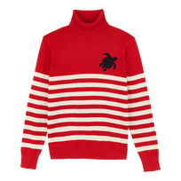 Men Striped Cotton and Cashmere Turtleneck Pullover Jacquard Tortue Red front view
