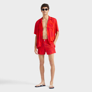 Men Stretch Short Swim Trunks Flat Belt Flower Power Lipstick details view 1