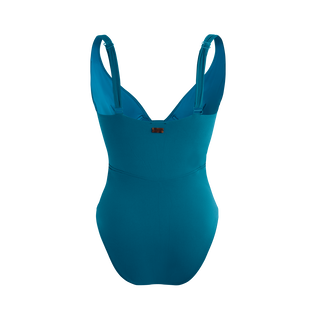 女士纯色挂脖式连体泳装 Peacock 后视图