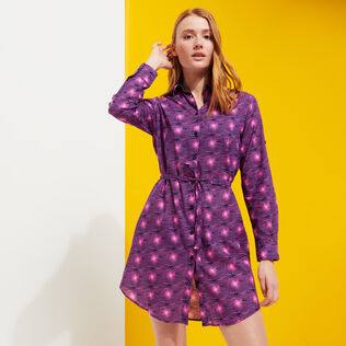 Women Cotton Shirt Dress Hypno Shell Navy front worn view