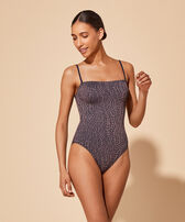 Women Shimmer Bustier One-Piece Swimsuit Modore Navy front worn view