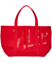 Grand sac de plage Vilebrequin Neoprène Coquelicot vue portée de face femme