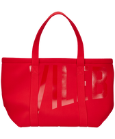 Unisex Neoprene Large Beach Bag Solid Poppy red women front worn view