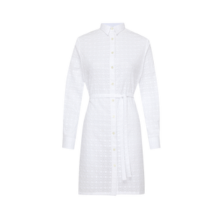 Broderie Anglaise Hemdkleid aus Baumwolle für Damen Weiss Vorderansicht