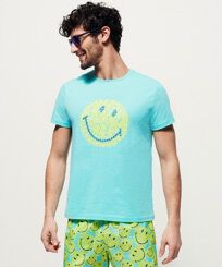 Camiseta de algodón con estampado Turtles Smiley para hombre - Vilebrequin x Smiley® Lazulii blue vista frontal desgastada