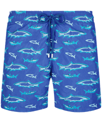 Men Embroidered Embroidered - Men Embroidered Swim Shorts Requins 3D - Limited Edition, Purple blue front view