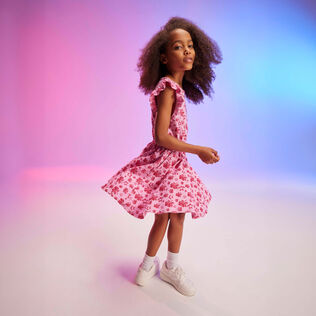 Vestito bambina in cotone Turtles Heart Petunia vista frontale indossata