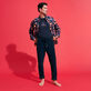 Men Corduroy Large Lines Jogging Pants Solid Navy front worn view