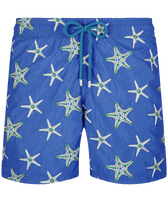 Pantaloncini mare uomo ricamati Starfish Dance - Edizione limitata Purple blue vista frontale