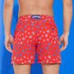 Men Embroidered Swim Shorts Micro Ronde Des Tortues - Limited Edition Poppy red back worn view