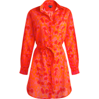Vestido camisero de gasa de algodón con estampado New Leopard para mujer Albaricoque vista frontal