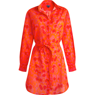 Vestido camisero de gasa de algodón con estampado New Leopard para mujer Albaricoque vista frontal