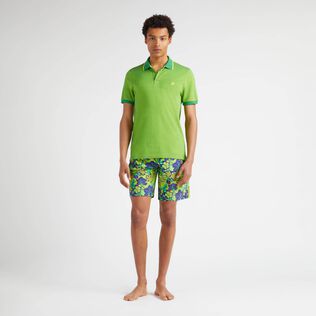 Men Organic Cotton Polo Shirt Solid Chive front worn view