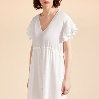 Women Viscose Fluid Dress Solid Off white details view 2