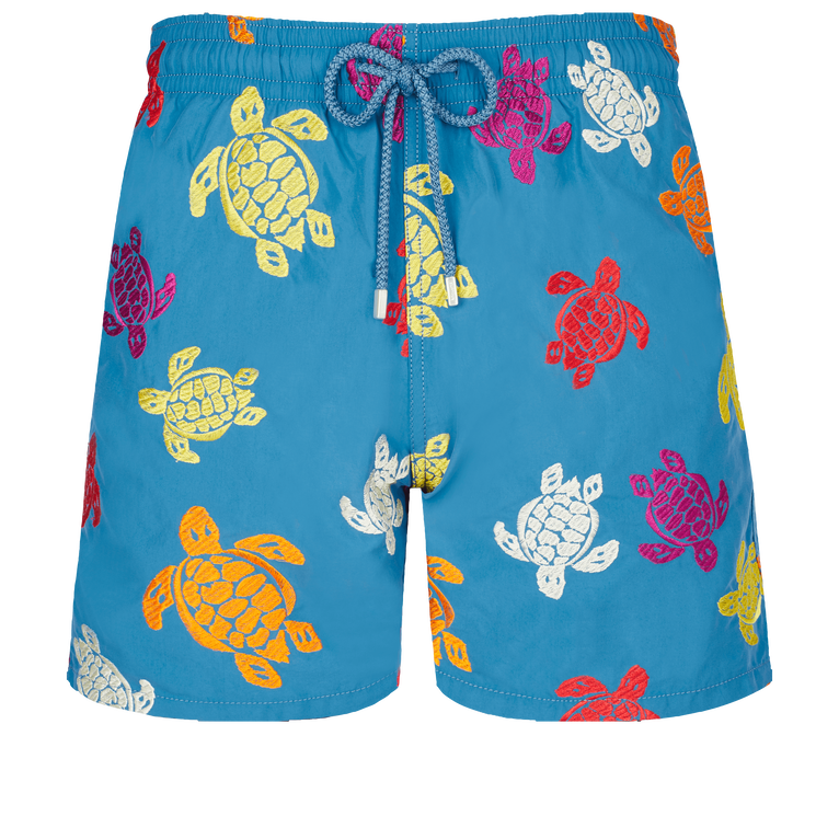 Pantaloncini Mare Uomo Ricamati Ronde Tortues Multicolores - Edizione Limitata - Costume Da Bagno - Mistral - Blu