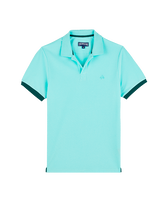 Polo en piqué coton organique homme uni Lagon vue de face