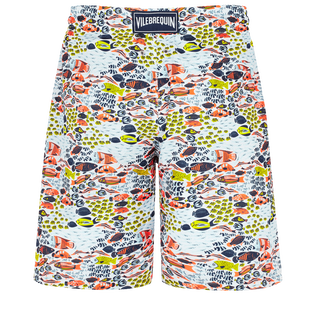 Men Long Swimwear Utra-light and Packable Fish Family White back view