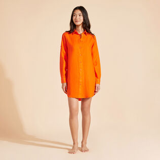 女士纯色亚麻衬衫裙 Apricot 正面穿戴视图