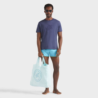 Men Linen Swim Trunks Solid Blue topaz details view 1