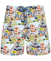 Ultraleichte und verstaubare Fish Family Badeshorts für Herren Weiss Vorderansicht