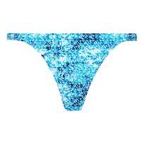 Braguita de bikini de corte tanga con estampado Flowers Tie & Dye para mujer Azul marino vista frontal