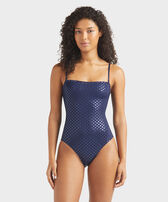 Costume intero donna con corpetto Relief Sparkling Blu marine vista frontale indossata