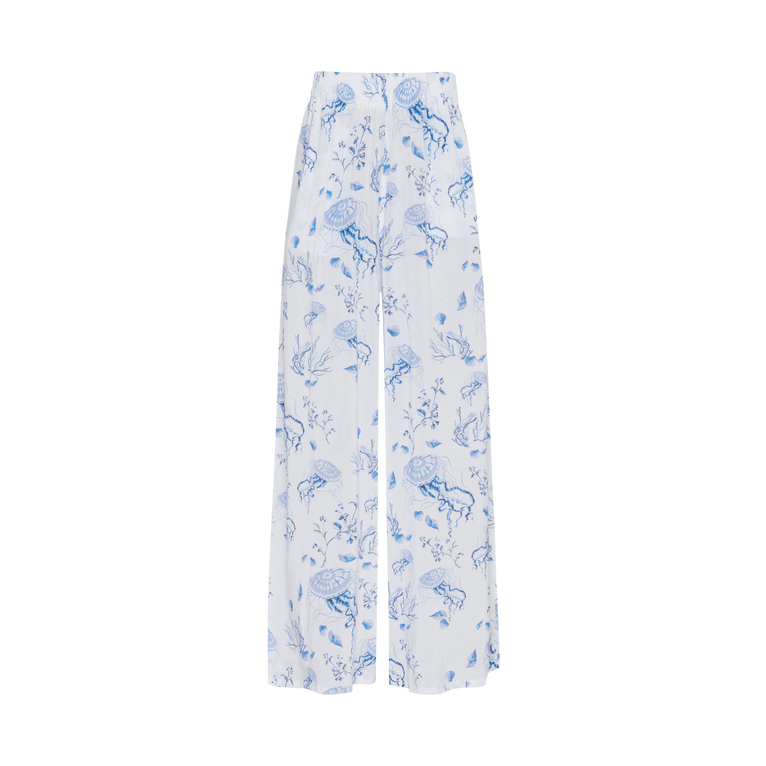 Vilebrequin Women Wide-leg Viscose Pants Medusa And Shells - Line - White - Size S