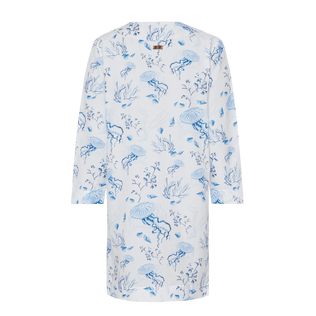 Women Cotton and Silk Kaftan Medusa and Shells White 后视图