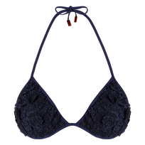Women Triangle Bikini Top Embroidered Guipure Florale Navy front view