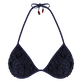 Top de bikini con diseño de triángulo y bordado Guipure Florale para mujer Azul marino vista frontal