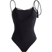 Bañador de una sola pieza de cuerdas con estampado Tresses para mujer Negro vista frontal