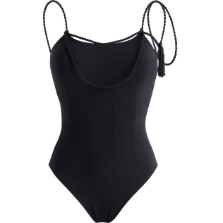 Bañador de una sola pieza de cuerdas con estampado Tresses para mujer Negro vista frontal